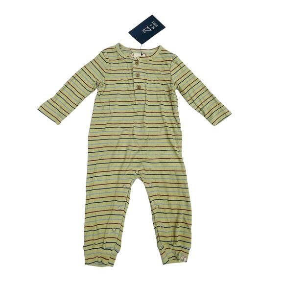 NWT Me & Henry 3/6M Olive Stripe Mason Rib Romper - Picture 1 of 5